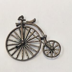 Zentell Big Wheel Bicycle Brooch Pin Silver Tone Vintage Jewelry High Wheeler